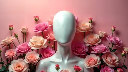 An Explosive Floral Display by a Faceless Individual with a Kaleidoscope of Colors Against a Warm Pink Background