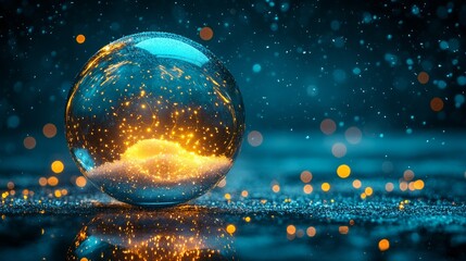 A glass sphere with a yellow light inside of it