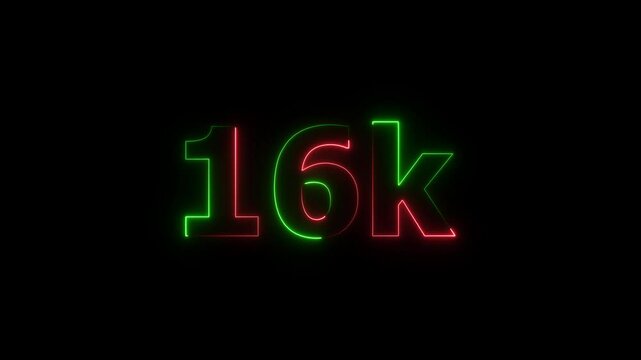 16k text font with neon effect,16k followers, Thank You, social sites post. Thank you followers congratulation. 16K subscribers modern animation banner design. 16k Followers Celebration text animation