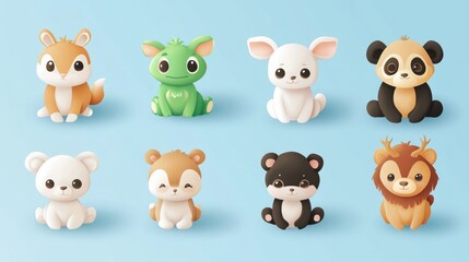 Naklejka premium Adorable cartoon animals; pastel background; children's book illustration