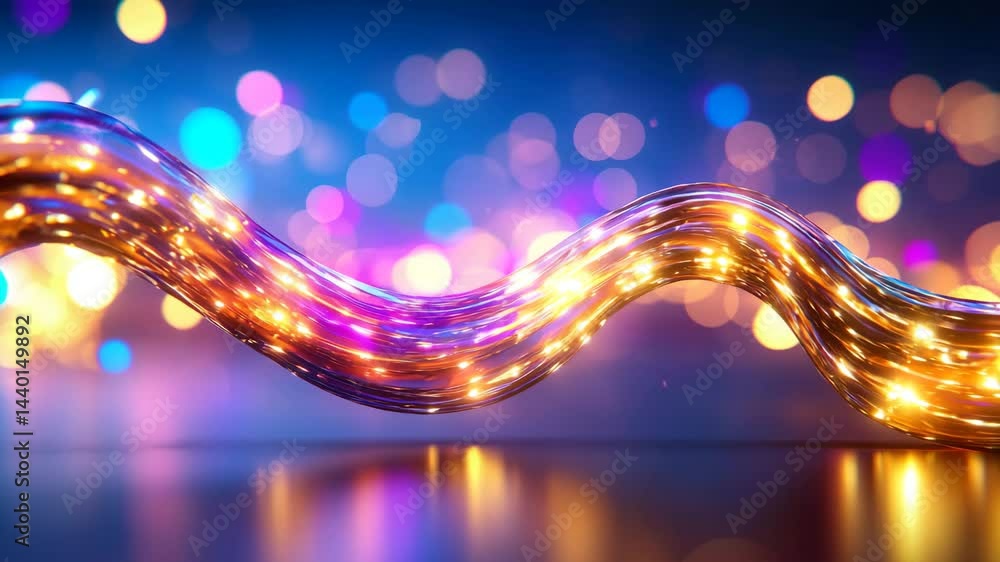 Poster colorful light waves with glowing bokeh effect in dark background