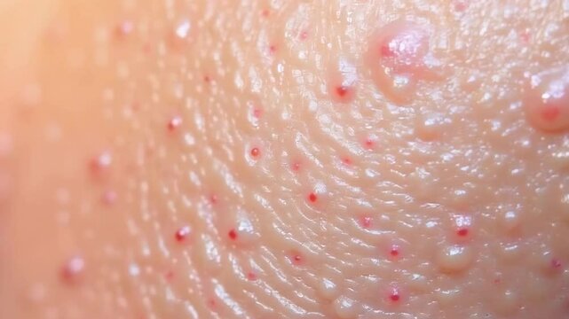 Acne and skin problems, a close up of skin with red pimples and spots