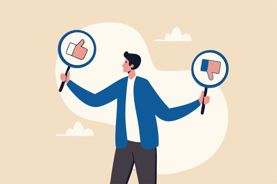 Do and Don't list, suggestion, advice or rules that make business success, things to do, solutions or to avoid mistake and error concept, smart businessman holding waring thumb up and thumb down sign.