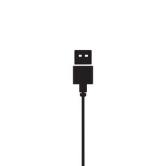 USB Cable Silhouettes Icon Isolated on White Background, USB, Cable, Data Transfer,  Charger Cable
