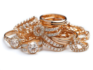 A pile of rose gold diamond rings