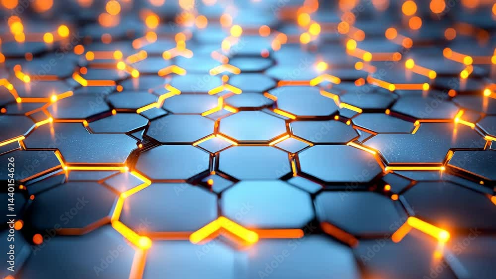 Aufkleber futuristic hexagonal grid pattern with glowing orange accents
