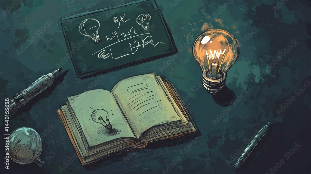 Poster a book with a chalkboard on top of it with the letters x and y written on it