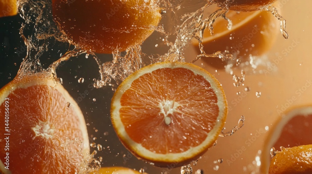 Poster a close up of an orange with a slice missing