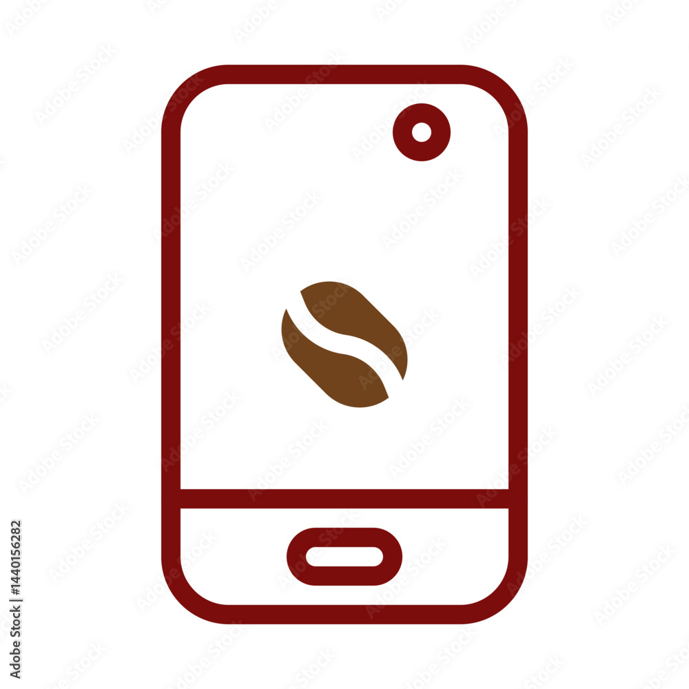 Poster app concept: coffee bean icon embedded on a smartphone outline design