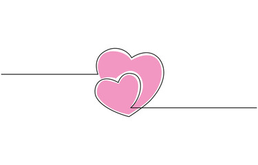 Two intertwined hearts drawn with a single continuous line on a beige background, Valentine's Day Set of Hearts Single Continuous  Line Drawing.