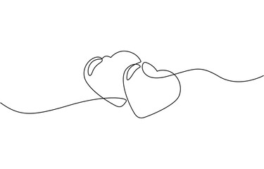 Two intertwined hearts drawn with a single continuous line on a beige background, Valentine's Day Set of Hearts Single Continuous  Line Drawing.