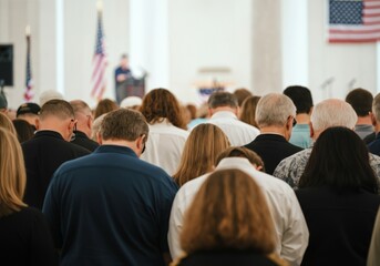 Group of people at formal gathering with focus on patriotism and unity