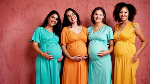 Happy gorgeous young mothers, group of pregnant women
