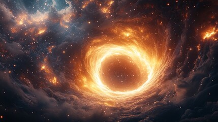 A large hole in the sky with a bright orange glow surrounding it