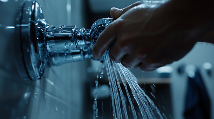 Hand Adjusting Water Flow from a Modern Faucet