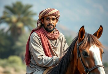 Male nomad on horseback in natural environment