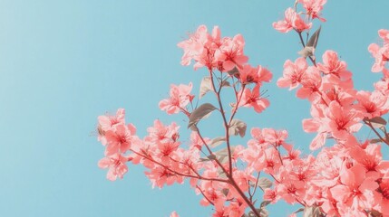 A tree with pink flowers is in front of a blue sky