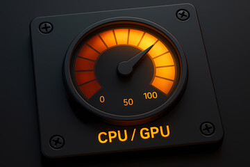 CPU GPU Load Gauge 3D Illustration with Heatmap Radial and Amber Glow
