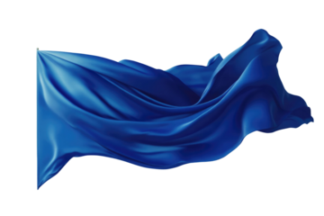 Flying gradient light to dark blue silk textile fabric flag isolated on blue background. Smooth elegant Colorful gradient Satin for grand opening ceremony PNG