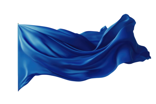 Flying gradient light to dark blue silk textile fabric flag isolated on blue background. Smooth elegant Colorful gradient Satin for grand opening ceremony PNG