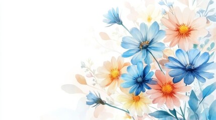 A watercolor painting of a bouquet of flowers with a white background