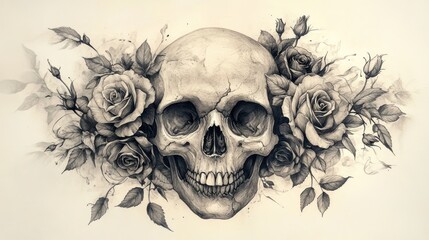 Detailed Skull with Roses