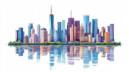 Modern Cityscape Illustration With Skyscrapers at Sunset