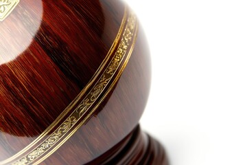 Fototapeta premium Ornate dark wood vessel with gold inlay, possibly a decorative urn or container.