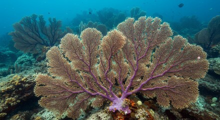 Obraz premium Sea fan coral thriving on reef under clear ocean water