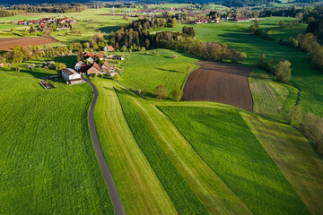 Patchwork fields and small village, southern Germany