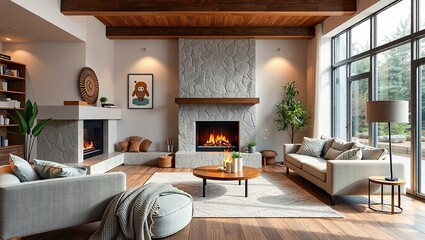 Warm and inviting living room with fireplace and plush seating.