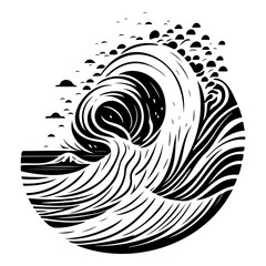 Monochromatic wave illustration with a sense of depth and rhythmic motion