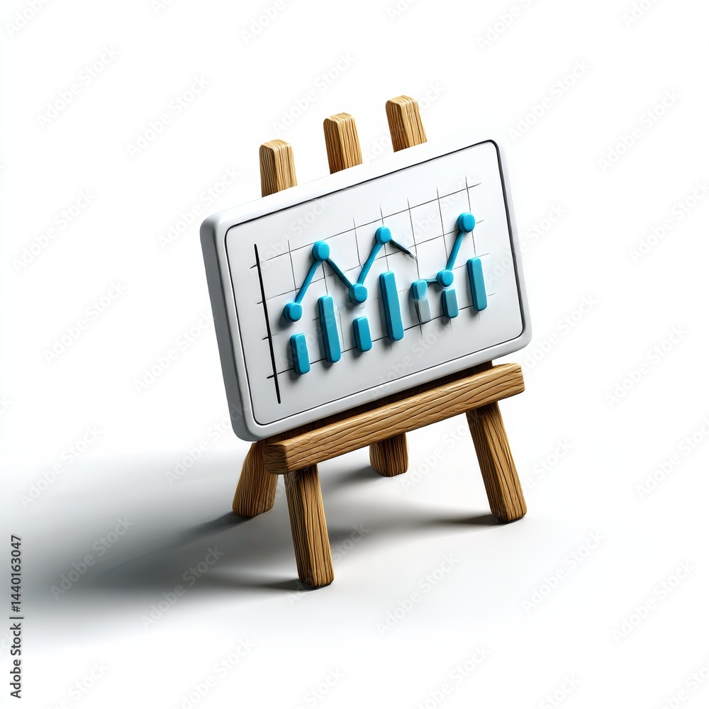 Poster data chart on an easel: visual representation of financial growth, business analysis and market tren