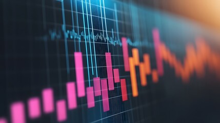 Abstract Digital Data Growth Chart Overlaying Modern Business Building