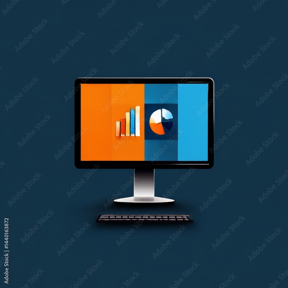 Fototapete modern computer displaying business data charts on a blue background - financial analysis