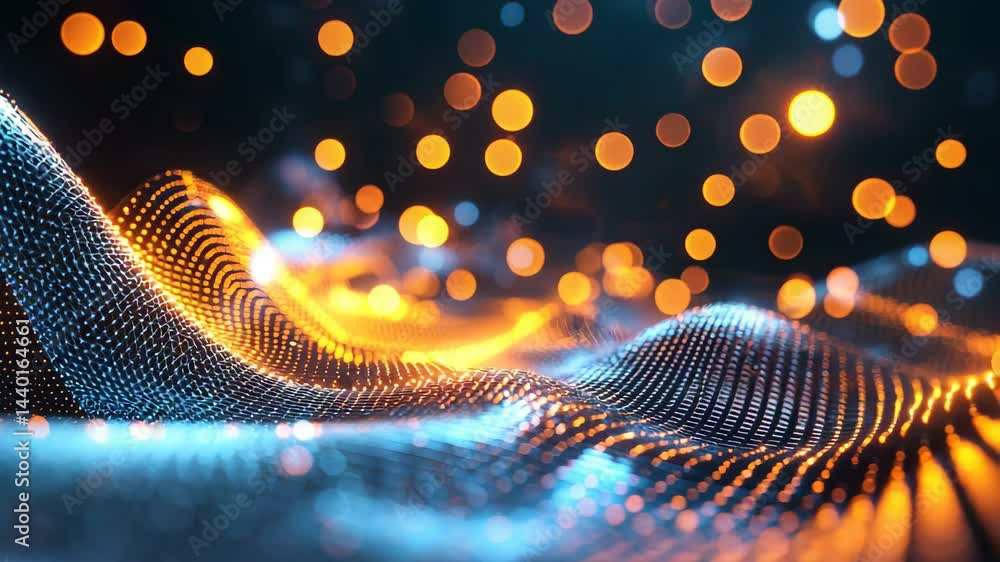 Poster colorful abstract waves with bright light bokeh effect in background