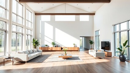 Obraz premium Modern Open Concept Living Room with Large Windows