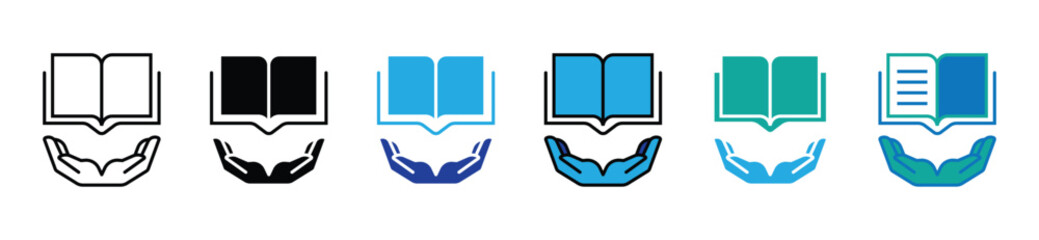 simple hand holding open book icon set education library digital learning course vector illustration reading media business symbol design