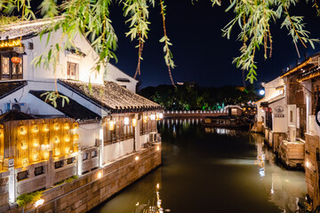 中国蘇州 山塘街 夜景