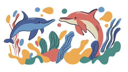 A line art painting of dolphins swimming gracefully in the ocean, capturing their elegant movements in a minimalist and artistic style.