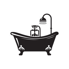 Bathtub Silhouette Vector Illustration, Solid White Background.