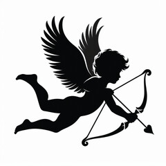 Fototapeta premium Cupid with Bow and Arrow Silhouette on White Background – Valentine’s Day Romantic Symbol Vector