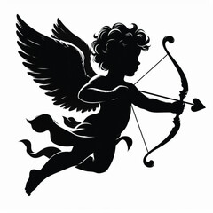 Fototapeta premium Cupid with Bow and Arrow Silhouette on White Background – Valentine’s Day Romantic Symbol Vector