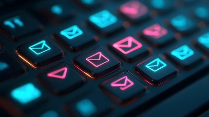 Fototapeta premium Glowing Email Notifications on Modern Keyboard for Digital Communication