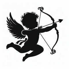 Fototapeta premium Cupid with Bow and Arrow Silhouette on White Background – Valentine’s Day Romantic Symbol Vector