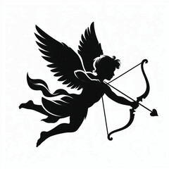 Fototapeta premium Cupid with Bow and Arrow Silhouette on White Background – Valentine’s Day Romantic Symbol Vector