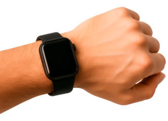 man's hand with a smart watch on transparent background