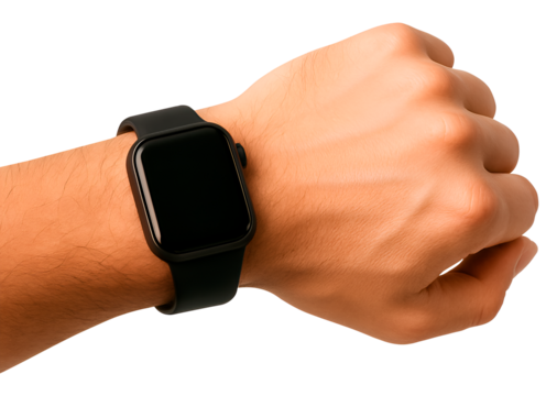 man's hand with a smart watch on transparent background