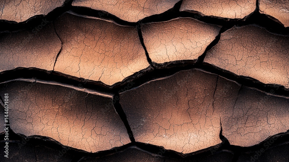 Poster close-up view of cracked surface illustrating intricate patterns and textures of weathered material