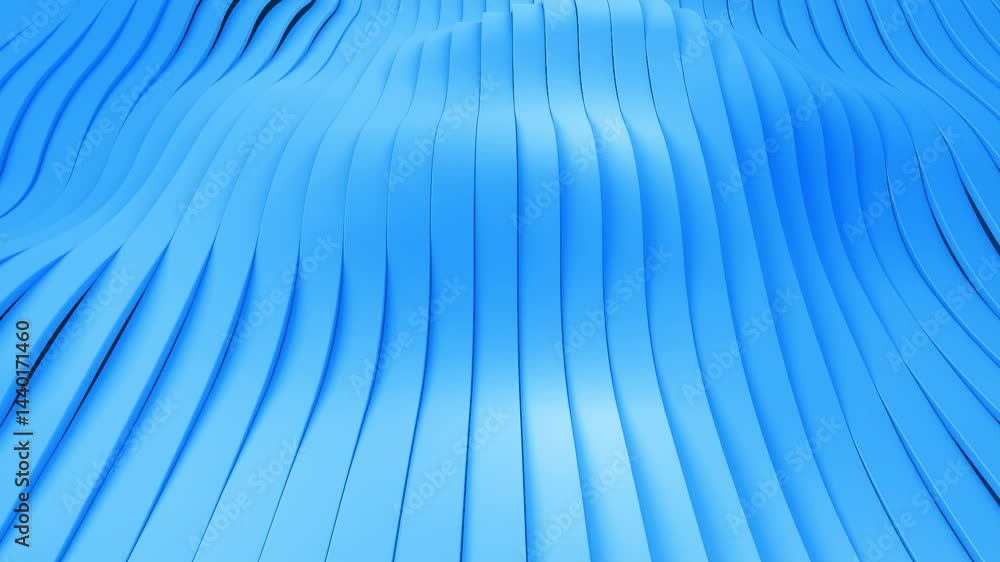 Poster abstract 3d blue wavy ribbons in smooth oscillating motion, elegant corporate background animation f